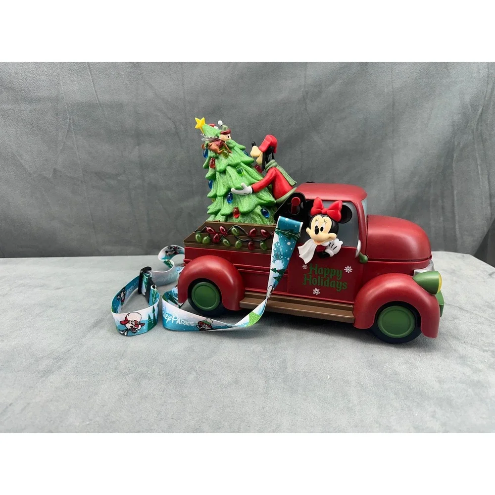 Disney Parks 2025 Christmas Mickey Minnie Goofy Red Truck Popcorn Bucket Lanyard